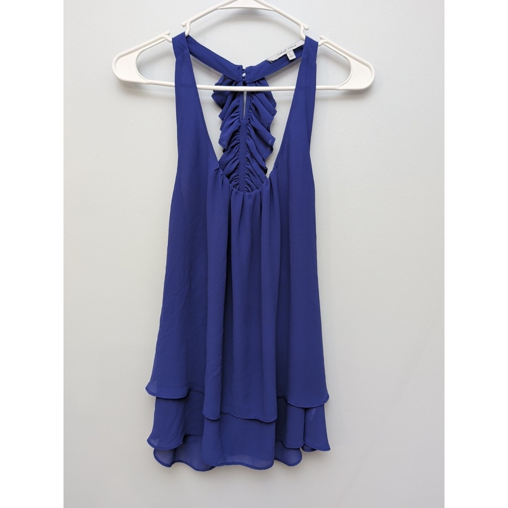 DR2 Naked Zebra Blue Ruffled Back Lightweight Flowy Layered Sheer Tank Top Sz L